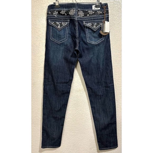 B.B. Jeans Denim Dark Wash Y2K Straight Leg Embellished Pants - Picture 2 of 6